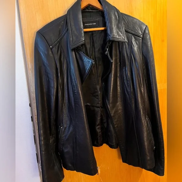 Vintage Butter Jones New York Women’s 100% Black Leather Lined Moto Jacket Large - Picture 3 of 16